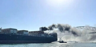 পানামার প্রবেশমুখে কনটেইনার জাহাজে আগুন