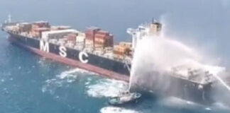 পারস্য উপসাগরে এমএসসির কনটেইনার জাহাজে আগুন